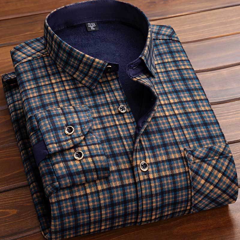 2025 Men's Autumn Winter Thick Warm Long Sleeve Plaid Shirt Thick Fleece Warm Casual Shirts for Men Oversized Plaid Shirts Male