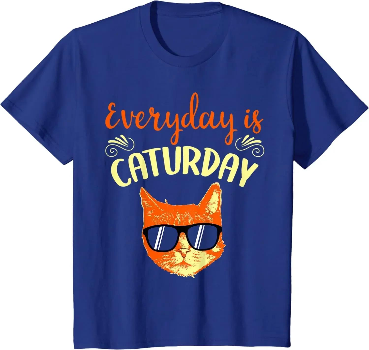 

Everyday Is Caturday Saturday Orange Cat Мужская Женская Футболка Аниме Одежда Мужская Одежда Повседневная Хлопковая Ежедневная Четыре Сезона XXXXXL небесно-голубой