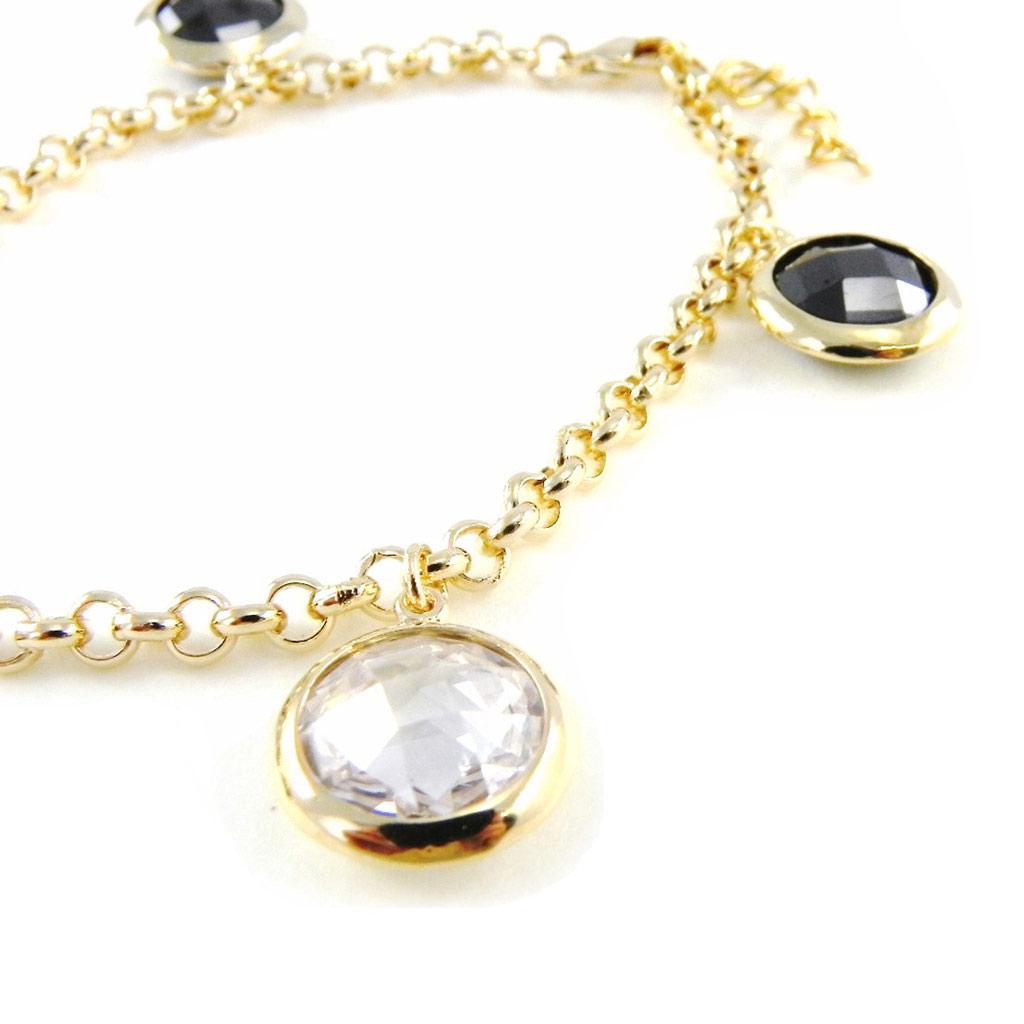 Les Trésors De Lily [C4786] - Brățară placată cu aur „Linda” alb-negru - 15 mm