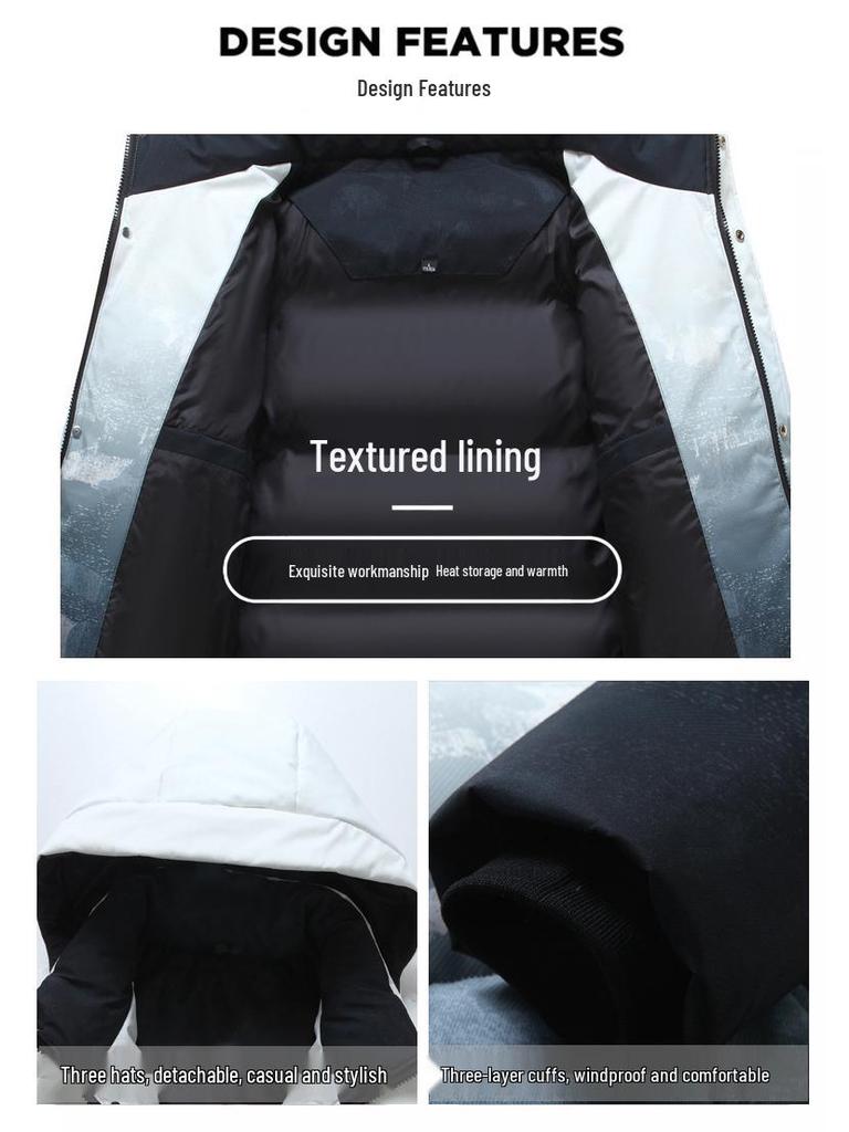 Herren Übergangs Winter Weiß Enten Daunenjacke - Dick, Warm, Trendy Kapuzen Student Mantel