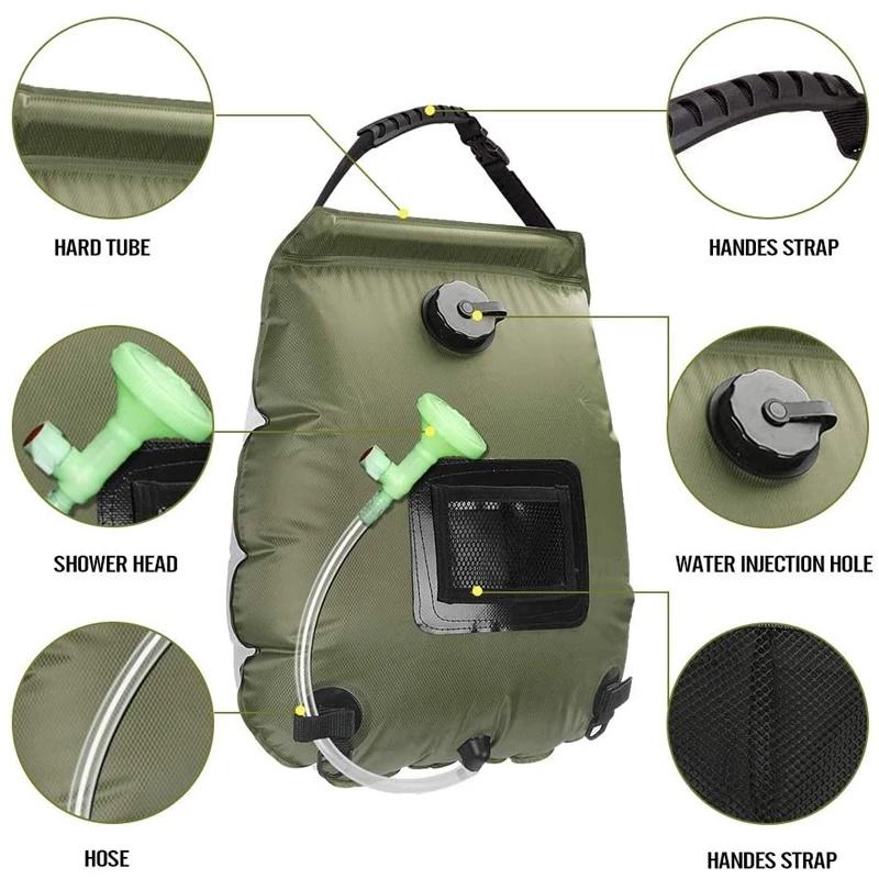 1 Stück Wasserbeutel 20L Outdoor Camping Wandern Solardusche Beutel Heizung Campingdusche Klettern Trinkrucksack Schlauch Umschaltbarer Duschkopf