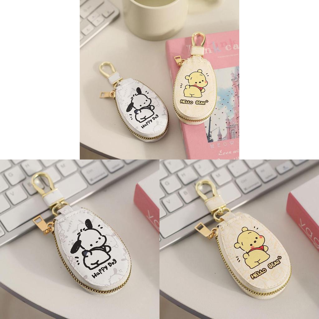 Pooh Bear Cartoon Large Capacity Key Wallet With Leather For Women And Men
