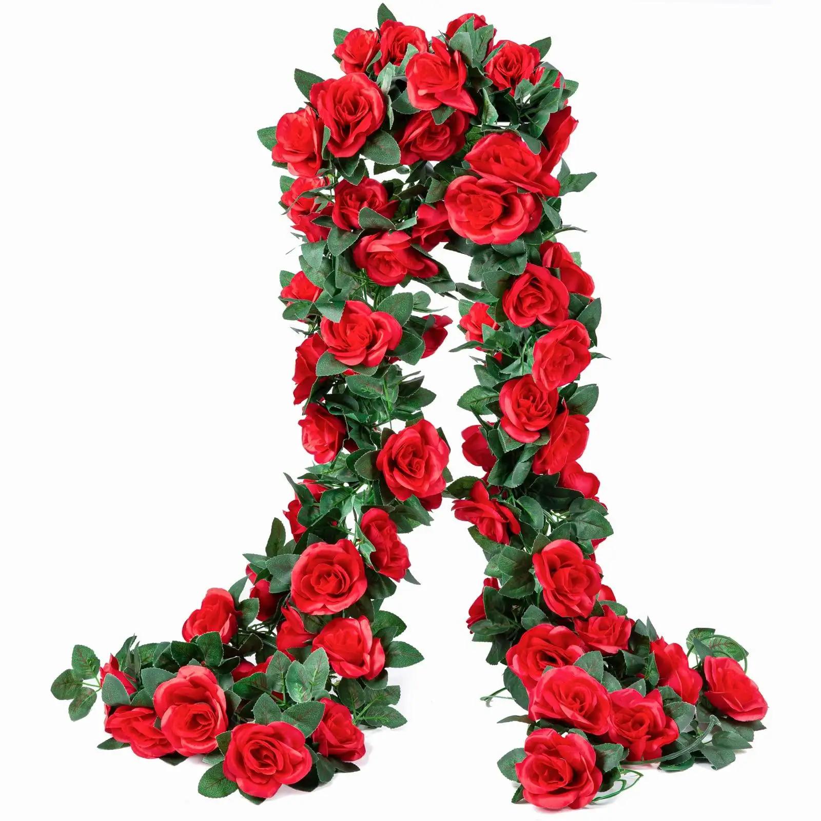 

1PC Silk Rose Vine Artificial Hanging Flowers Wall Rattan Leaf Garland for Outdoor Wedding Party Bridal Home Table Decor