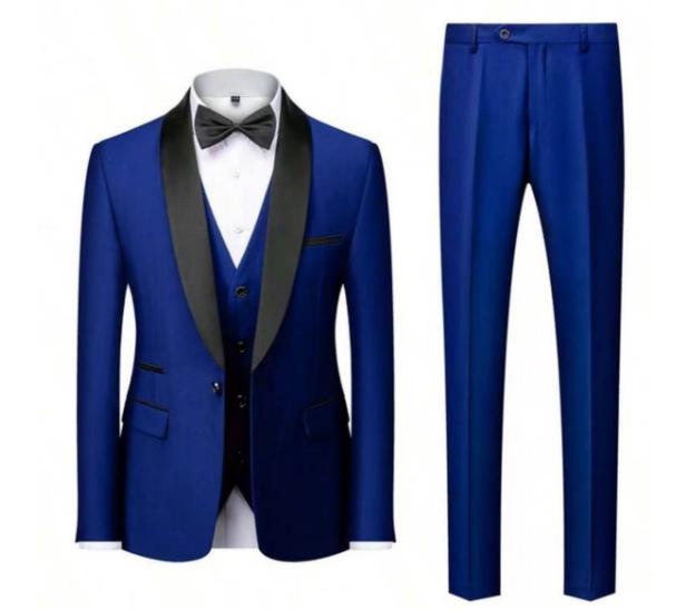 Pánské 3dílné svatební obleky Smoking Slim Fit Lapel Smoking Party Volný čas Formální mužský oblek pro mládence (Blazer+Vesta+kalhoty)