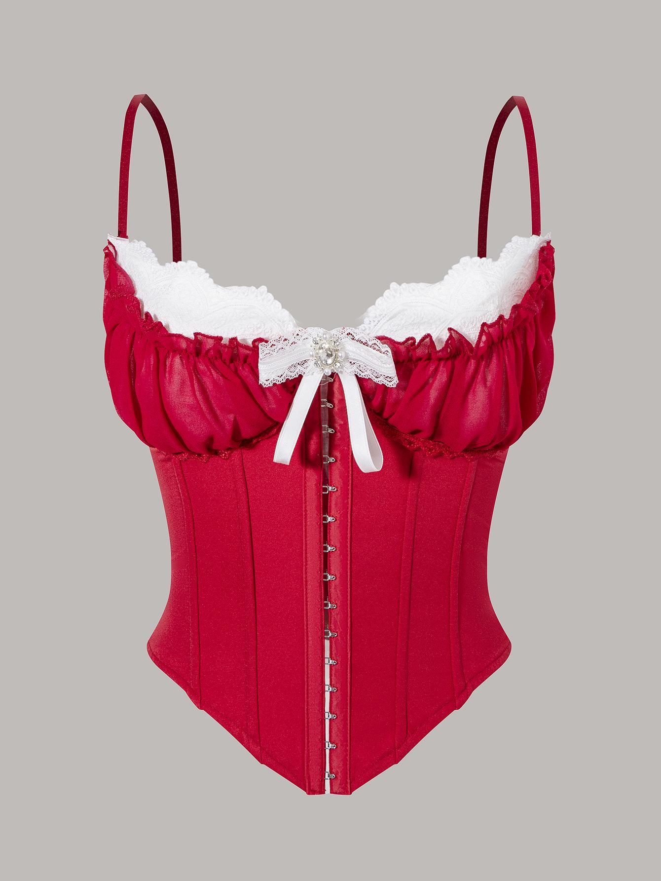 

Сексуальный полупрозрачный сетчатый топ-майка с кружевом и дизайном «рыбий скелет» Small красный