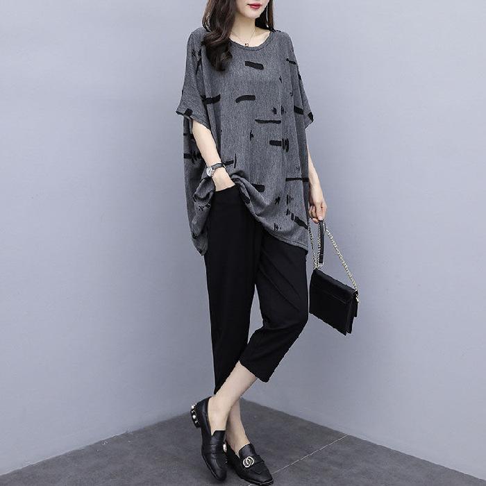Zomerpak voor Dames, Westers Stijl Korte Mouwen Cropped Broek, Los, Modieus en Verjongend Tweedelig Pak