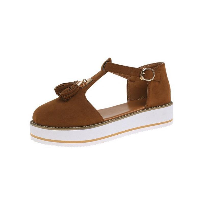 New sandals women's large size summer flat bottom student versatile bag head thick sole one-word buckle retro