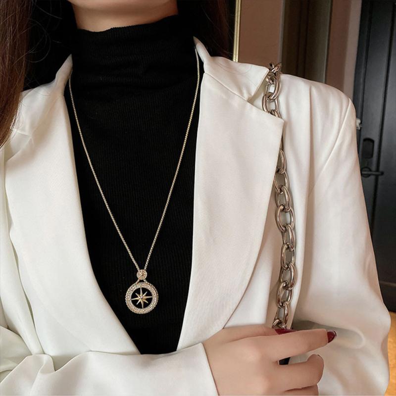 Women Necklace Exquisite Flash Diamond Eight Awn Star Pendant Necklace Sweater Chain Jewelry