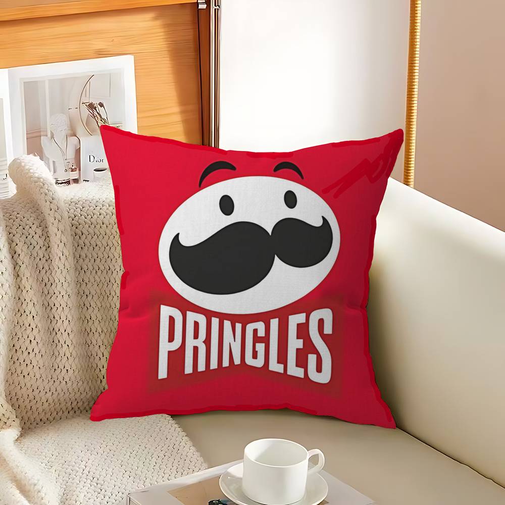Classic Snack LOGO P-Pringles Pillow Covers Cartoon Sofa Decorative Home Double-sided Printing Short Plush Cute Cushion Cover