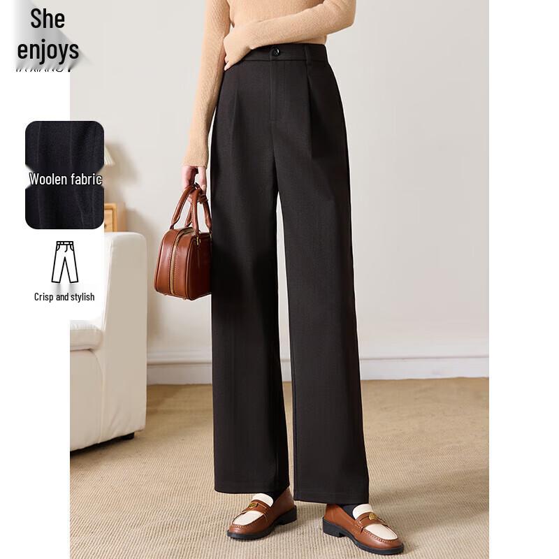 Women's High-Waist Wool Blend Straight Leg Pants