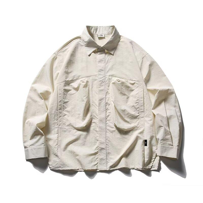 

Рубашка с длинным рукавом с буквенным принтом 2024 года в японском стиле в стиле Гонконга, свободная рубашка для мальчиков, летнее модное универсальное повседневное пальто 2XL абрикосовый