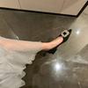 Premium Pointed Rhinestone Square Buckle V-mouth Ballet Flats Women's Thick Heel Single Shoes