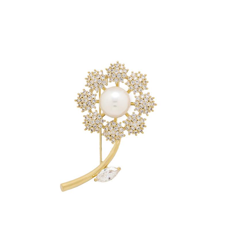 Dandelion Pearl Anti-glare Brooch for Women High-end Corsage Pin Coat Accessory