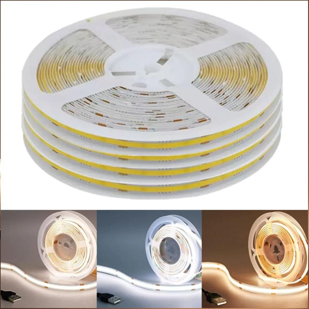 DC5V COB LED Strip Light with USB power supply 320LEDs/m high-density flexible lighting 3000K/4000K/6000K indoor Light Strip Tv Backlight