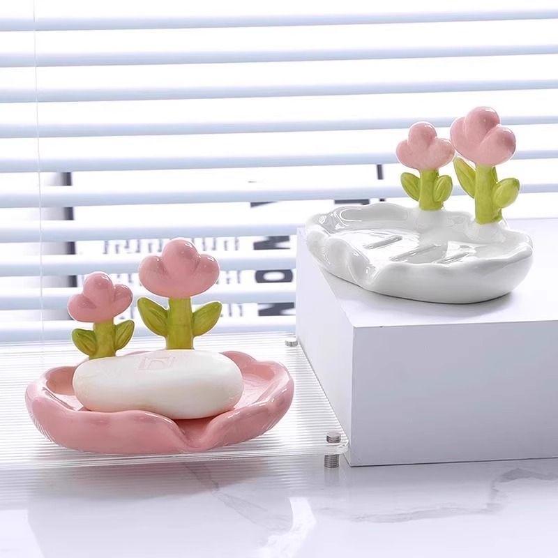 Punch-Free Cute Flower Soap Dish - Draining Holder for Washbasin and Dormitory