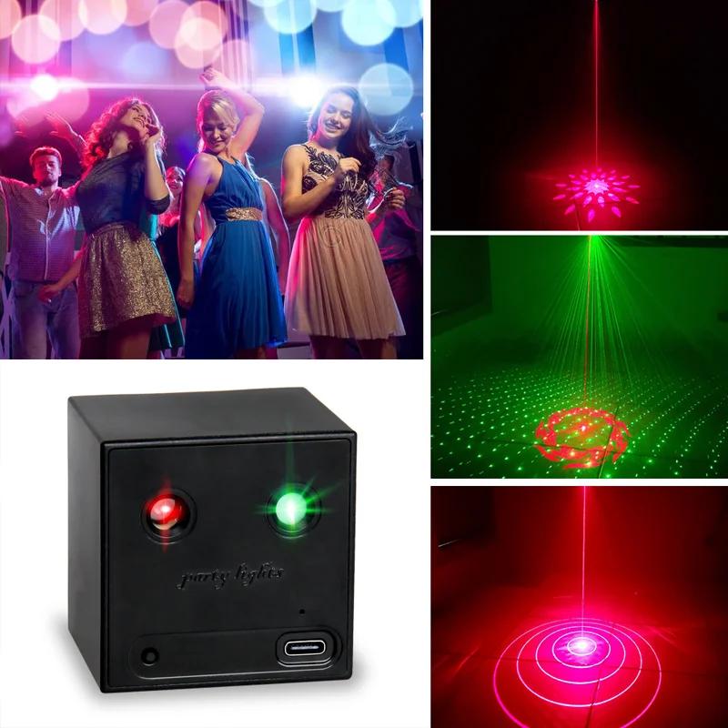 Rechargeable Battery R&G Projector Disco DJ Light 32 Patterns for Dance Bar Party Car Effect Christmas Decorate Stage Lamps