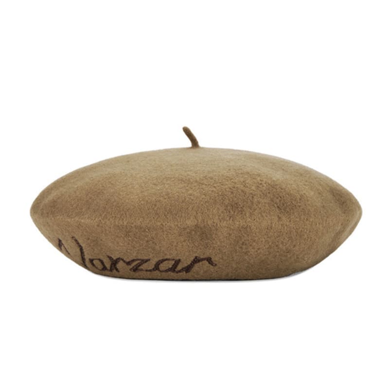 VARZAR Cursive Logo Wool Beret Camel