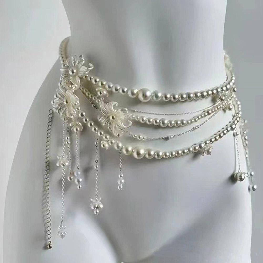 Fashion Y2K Retro Multilayer Pearl Waist Chain Belt & Body Accessories Jewelry For Party Wear F I9M7