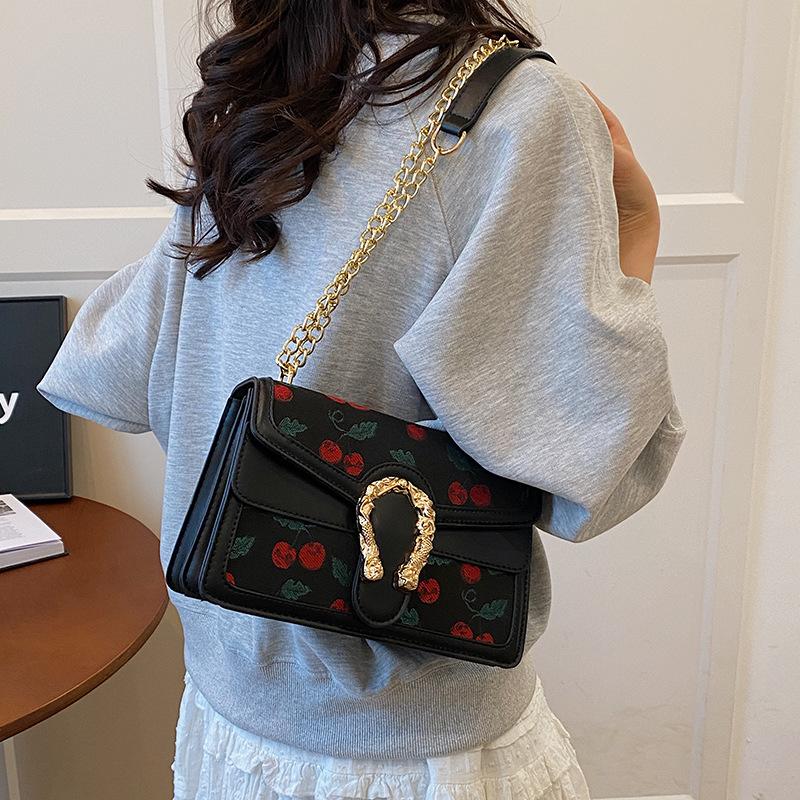 New fashion high-end cherry contrasting color Bacchus bag single shoulder crossbody trendy women's bag