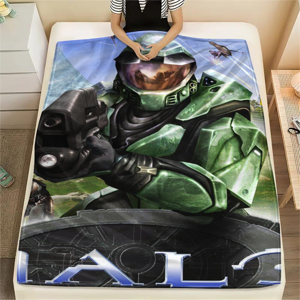 1Pc Halo Game Print Flannel Blanket, High Quality Comfortable for All Seasons, Home Decor, Warmth and Comfort, Perfect for Christmas Gifts 54