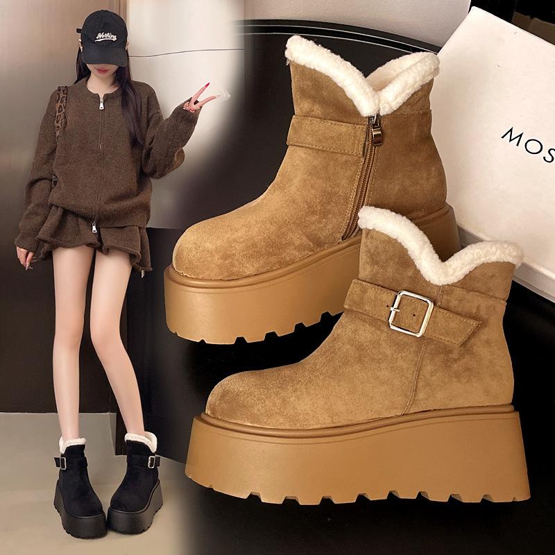 Women's retro thick sole winter lightweight warm fur one plush snow boots non-slip wear casual sports cotton boots