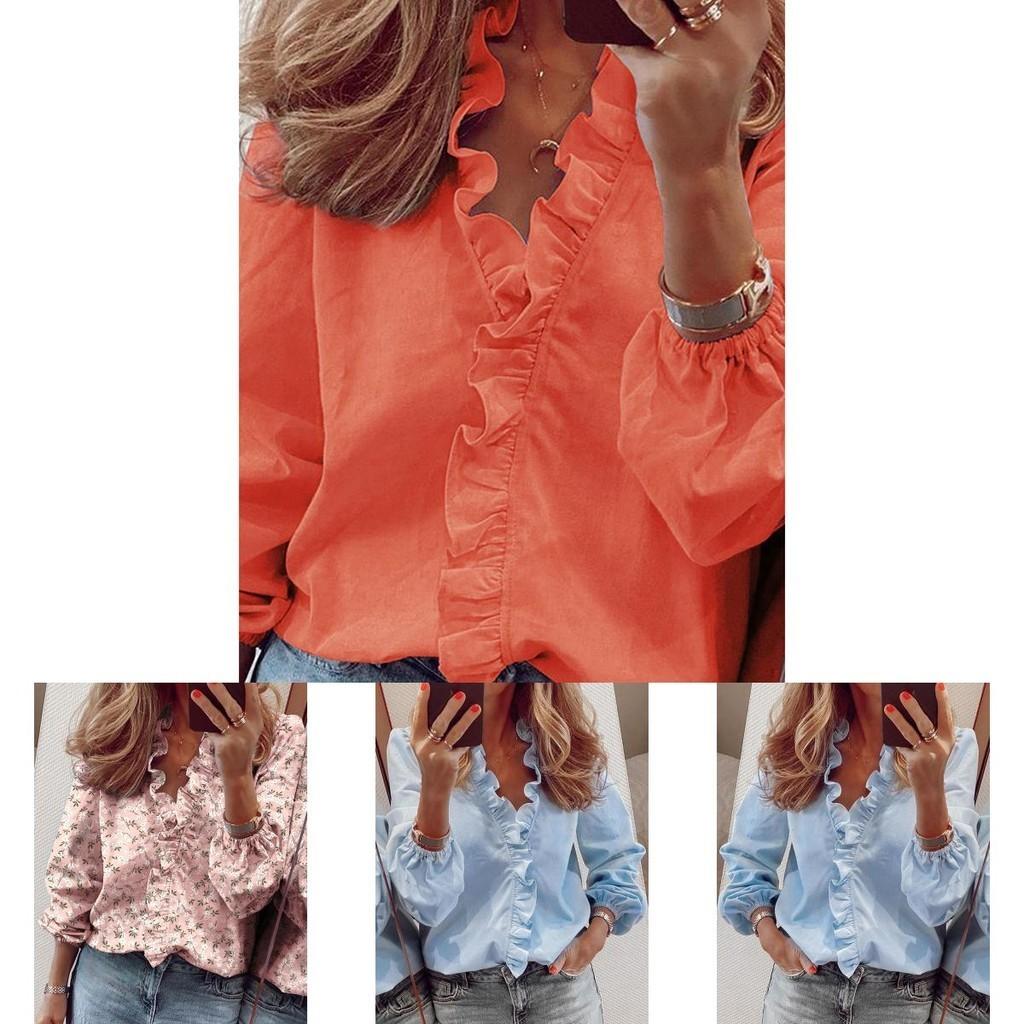 Elegant Womens Long Sleeve Shirts Blouse With Ruffle V Neck And Plus Size Options