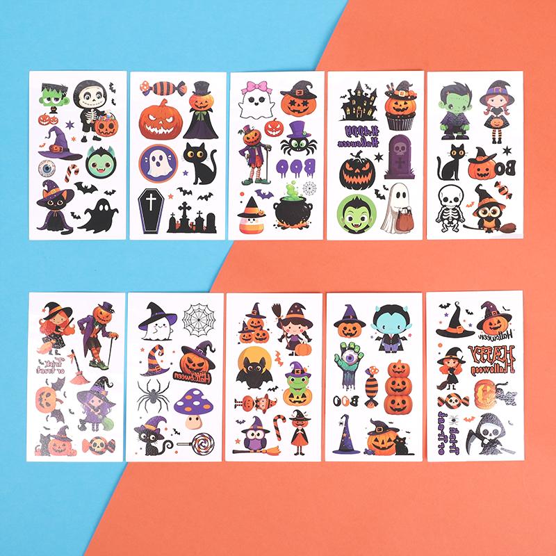 10 Stück Halloween Tattoo Aufkleber Cartoon Kürbis Geist Fledermaus Spinne Temporärer Aufkleber Kinder Geburtstagsparty Gastgeschenke Junge Mädchen Geschenke