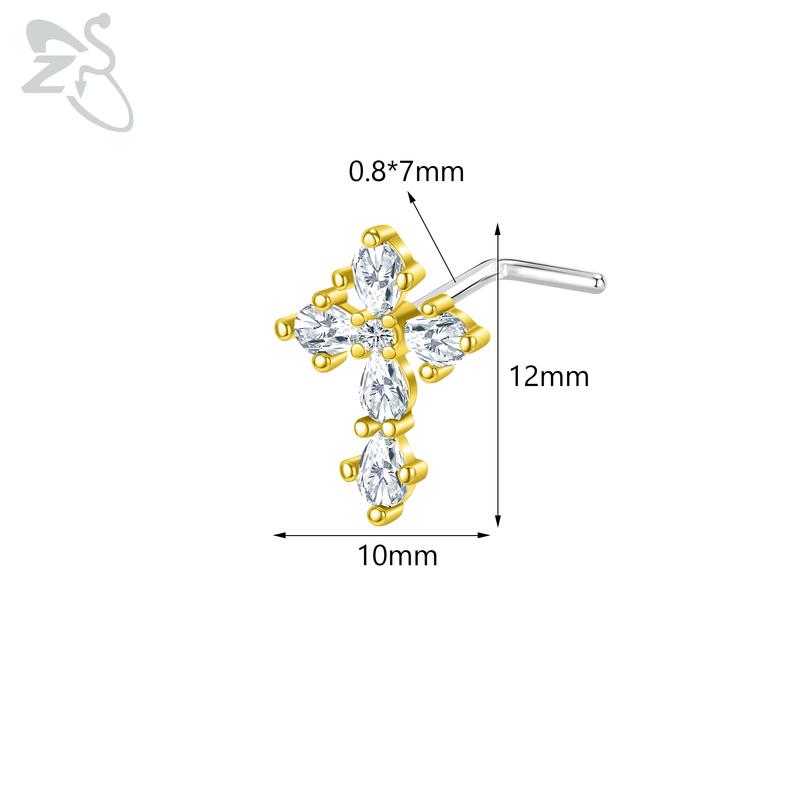 ZS 1 Piece Cute CZ Crystal Nose Stud 20G L Shaped Stainless Steel Nose Piercings Punk Black Color Spider Bat Nostril Piercing