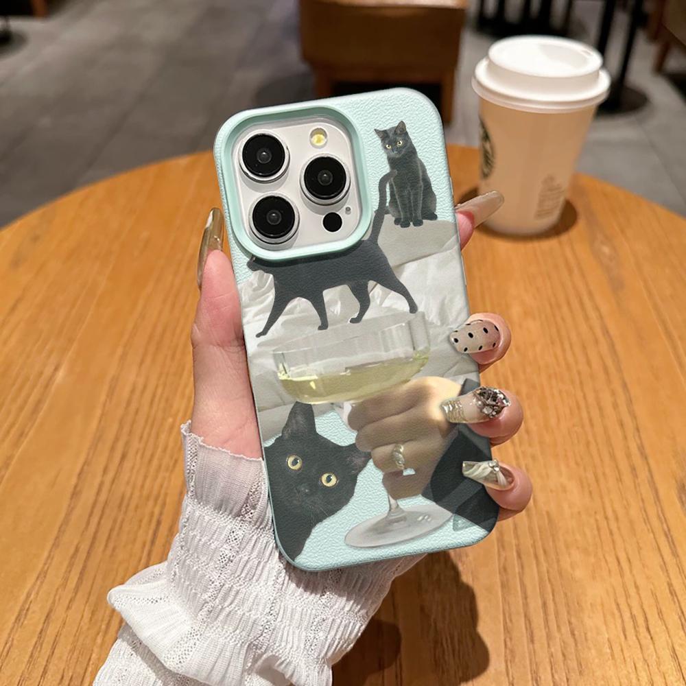 

Cat Wine Glass Phone Case For Iphone 17 16 Pro Max 12 13 Plus 15 11 14 17E 16E Transparent Premium Flexible Cover iphone 12 Pro зелений