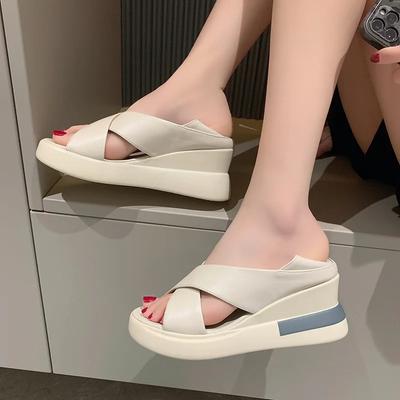 Muffin-Taschen-Absatz-Sandalen Damen 2025 Sommer Neu Hochhackig Mode Oberbekleidung Keilabsatz Dicksohlige Bequeme Damenschuhe
