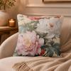 Peony Cushion Cover Anti-dustmite Pillowcase Invisible Zipper Silky Short Plush Sofa Cushion Cover