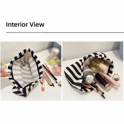 New Portable Stripe Cosmetic Bag Lightweight Multifunctional Zipper Makeup Organizer Large Capacity Handbag Travel