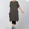 Women's Fat MM Linen Plus Size Lantern Skirt Round Neck Waist Dress