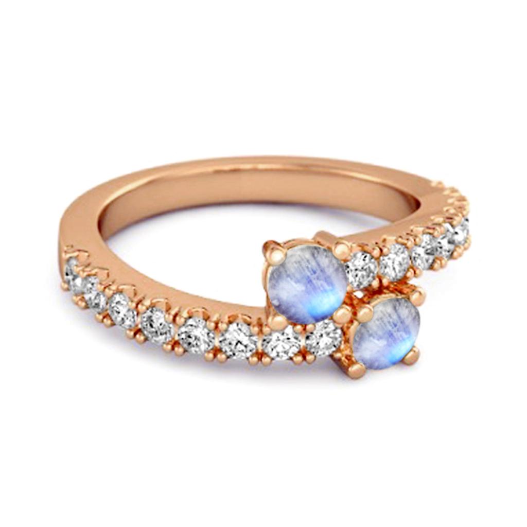 Moonstone Twin Stone with Accents Bypass Ring - 925 Sterling Silver Rose Gold Vermeil