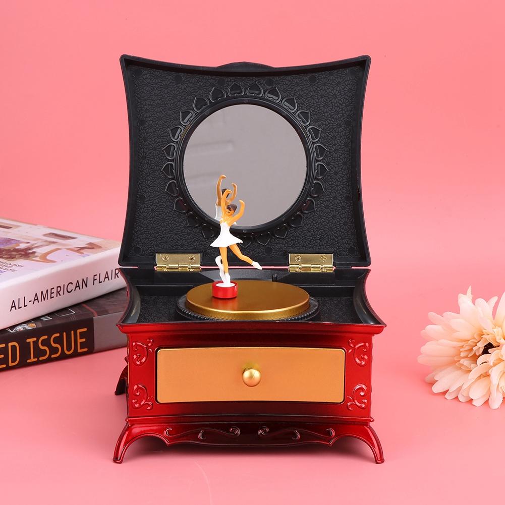 Dancing Girl Music Box Toy Jewelry Storage Box Gift Home Ornament Decoration (Red)