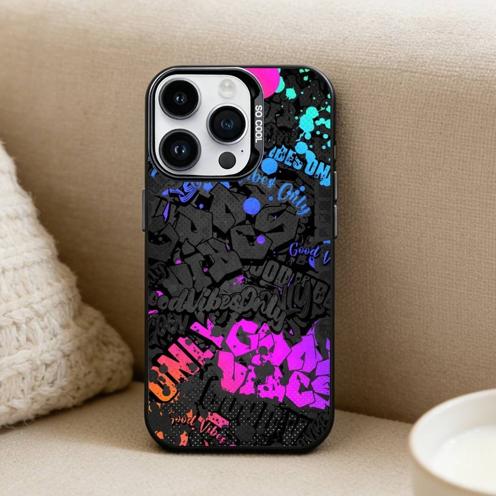 Cool Colorful Graffiti Phone Case For iPhone17, 16,15,14,13,12 Pro Max Black Candy Matte Shockproof Cover