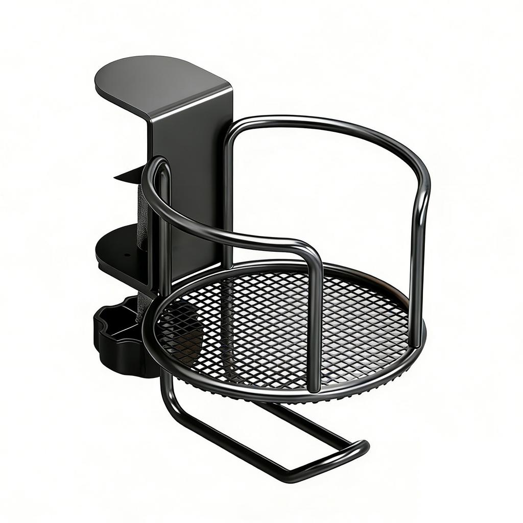 2 in 1 Clamp On Anti-Spill Cup Holder with Headphone Hanger Water Bottle Stand Easy To Install for Coffee Mups Bottles