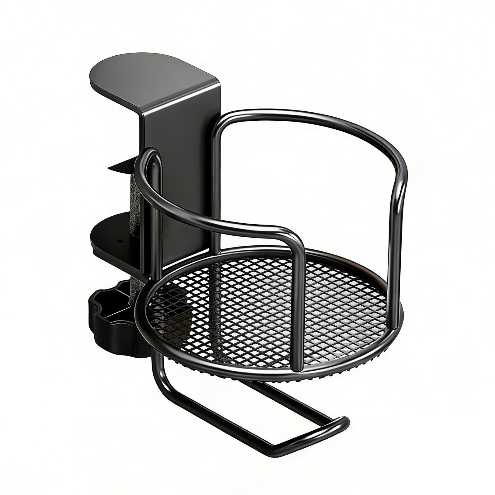 

2 in 1 Clamp On Anti-Spill Cup Holder with Headphone Hanger Water Bottle Stand Easy To Install for Coffee Mups Bottles