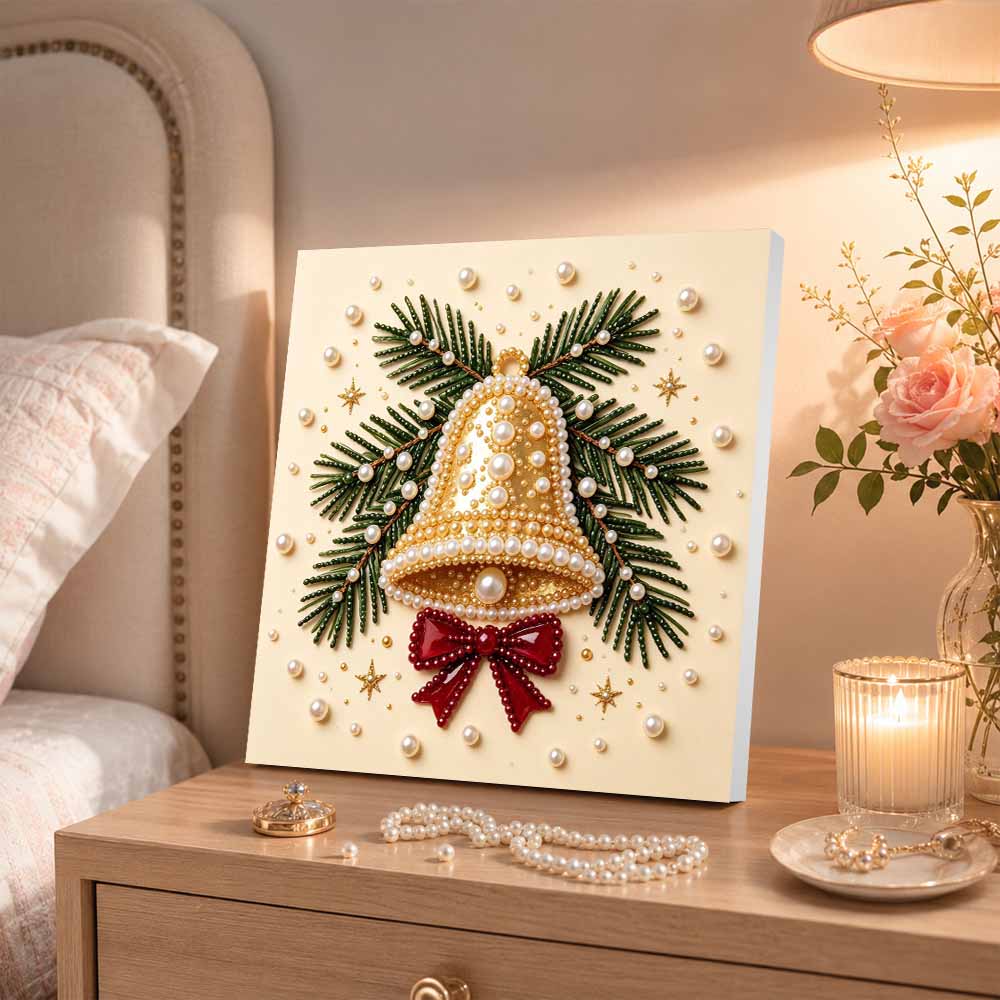 Pearl Painting Christmas Bell Pine Branch Bow Art Kit DIY Home Decor Painting