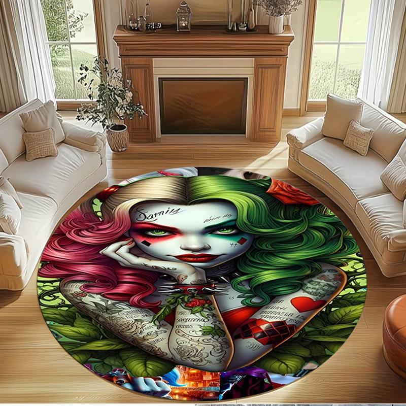 Harley Quinn Joker Print Round Rug, Washable Floor Carpet, For Entryway Dorm Laundry Room Office Study, Home Decor Birthday Christmas Gift