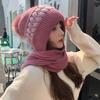Korean Style Hat Scarf Set Women Winter Warm Cycling Ear for Protection Windproof Knitted Wool Pullover Cap Scarf for Wo