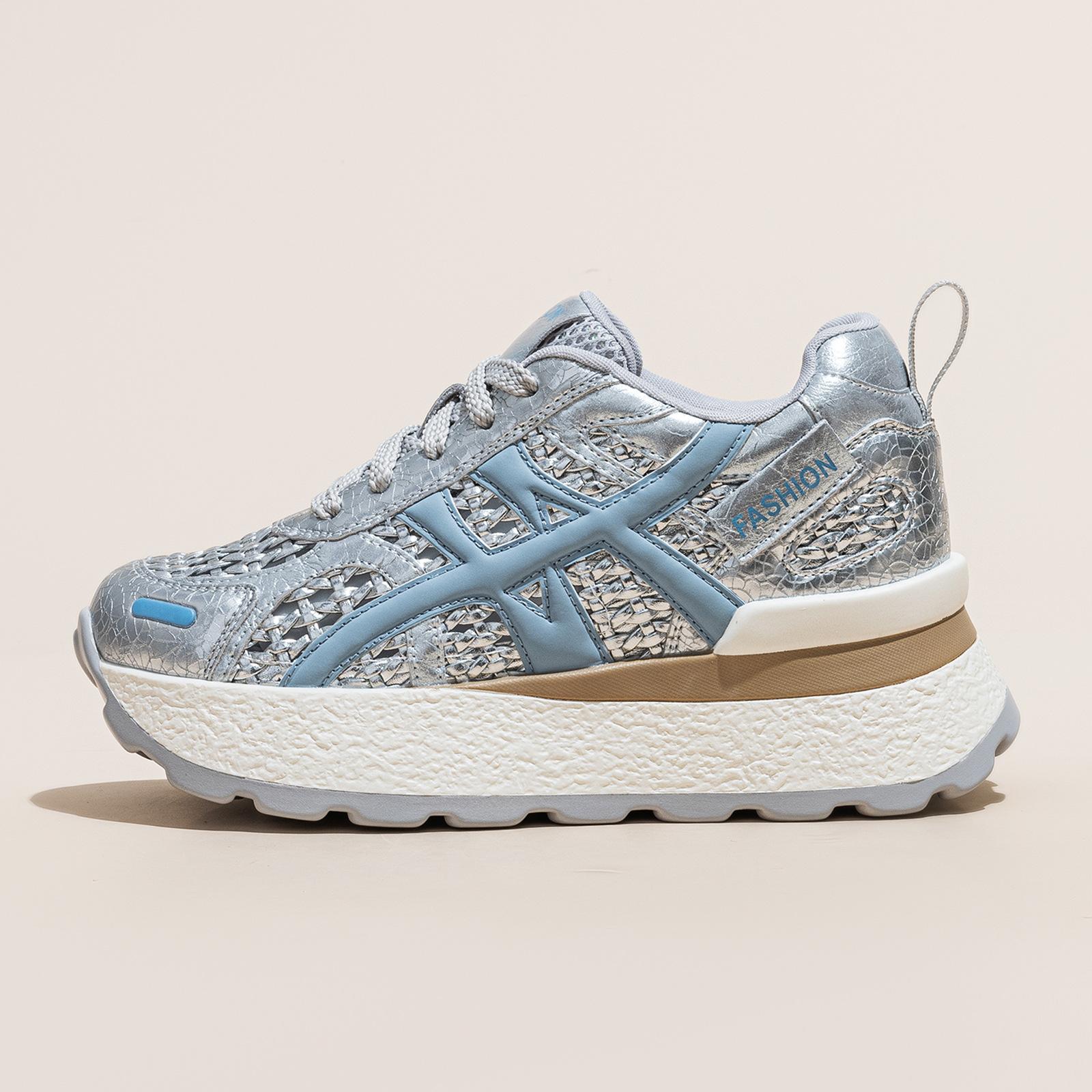 

Dad shoes women s summer new hollow breathable mesh thick sole inner height increase casual sports shoes 40 синий