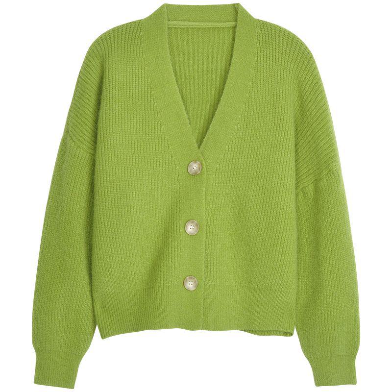 Women's Apricot Lantern Sleeve Knit Cardigan - Cozy Autumn/Winter Style