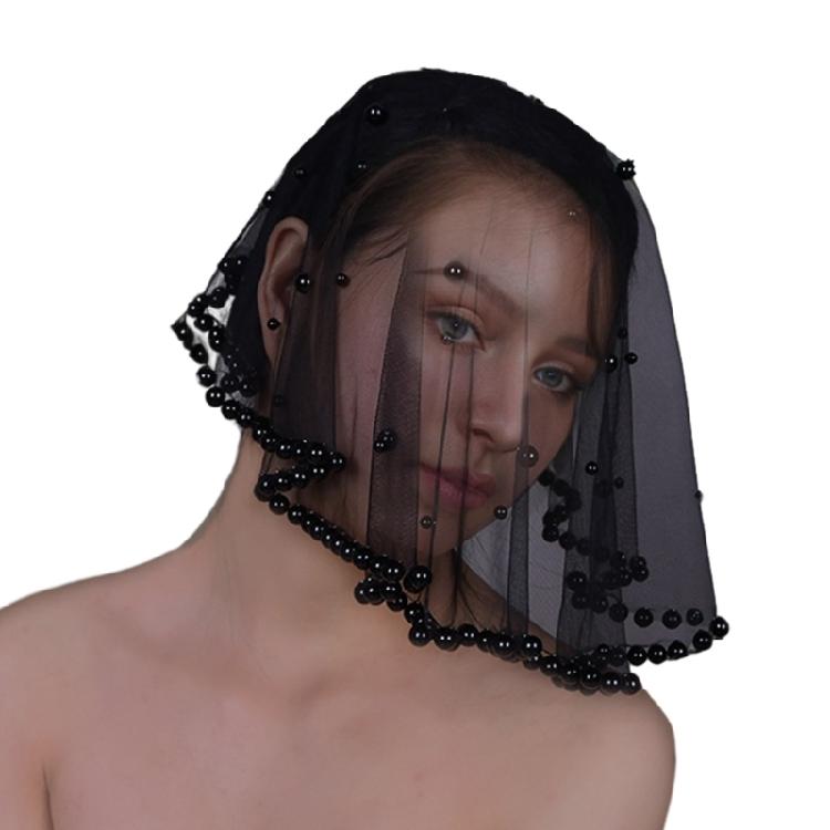 

Elegant Pearls Bridals Veil Soft 20inch Beaded Wedding Veil for Bride Headwear чорний