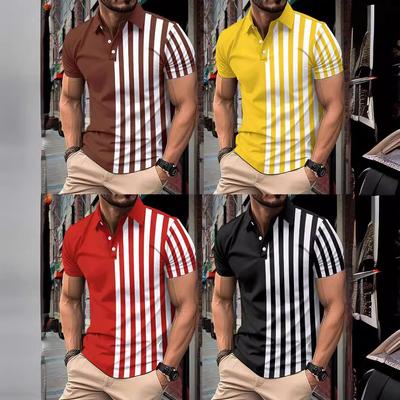 New Summer New Men's Short-sleeved Polo Shirt Striped Printed Lapel Polo Shirt Men's T-shirt Tops
