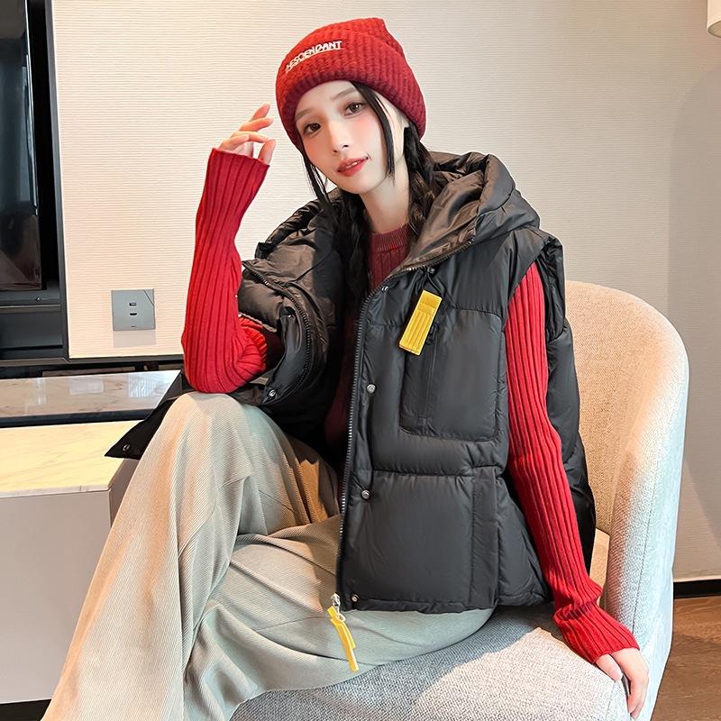 Hooded short cotton vest women's autumn and winter sleeveless jacket top vest batch