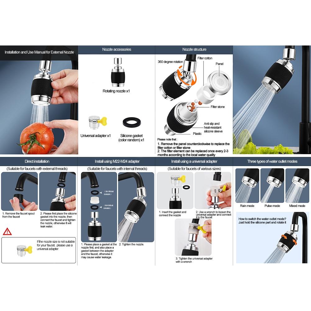 3 Modes Filter Faucet 360 Degree Adjustable Swivel Head