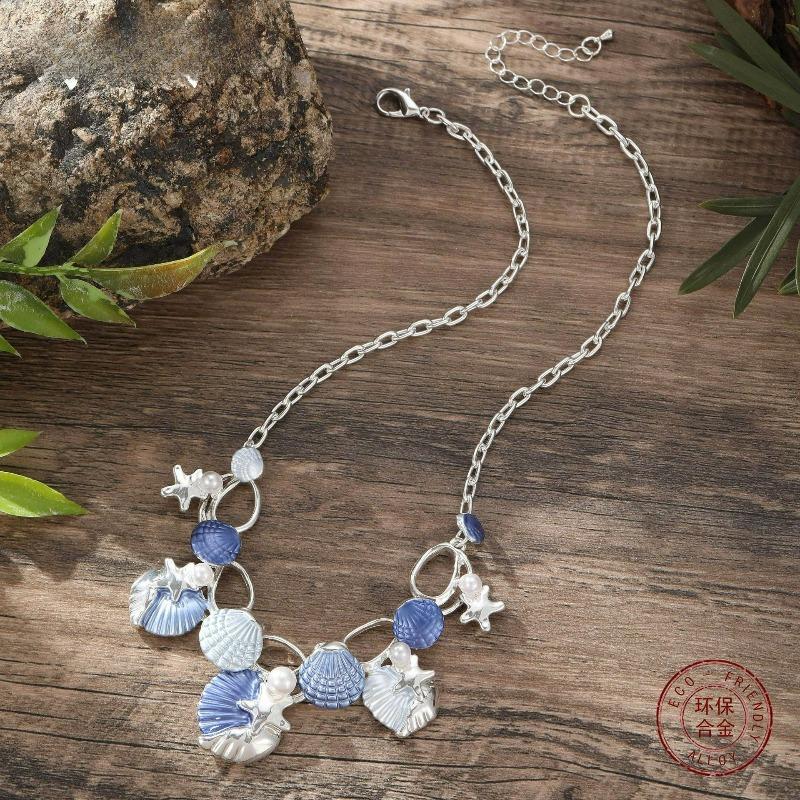 Collier Étoile de Mer Coquillage Huile Peinte Petit Frais Coquillage de Plage Polyvalent pour Dames