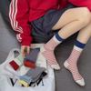 Autumn Socks: Women's Color-blocked Double Flared Rolled-up Trendy Socks, Mid-calf Socks, Striped Versatile Pile Socks