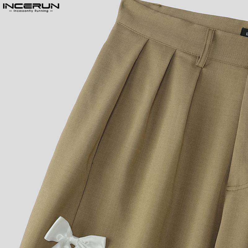 INCERUN Men High Zip-up Waist Bow Knot Casual Wide Legs Pants Trousers
